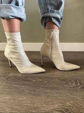 Zara Cream/off-white Pointed-Toe Stiletto Ankle Boots sz 39
